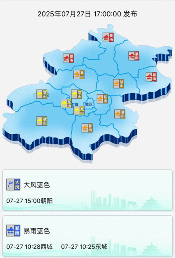 中国银河证券 北京4区暴雨红色预警、6区橙色预警生效中！明后两天还有雨，最新预报